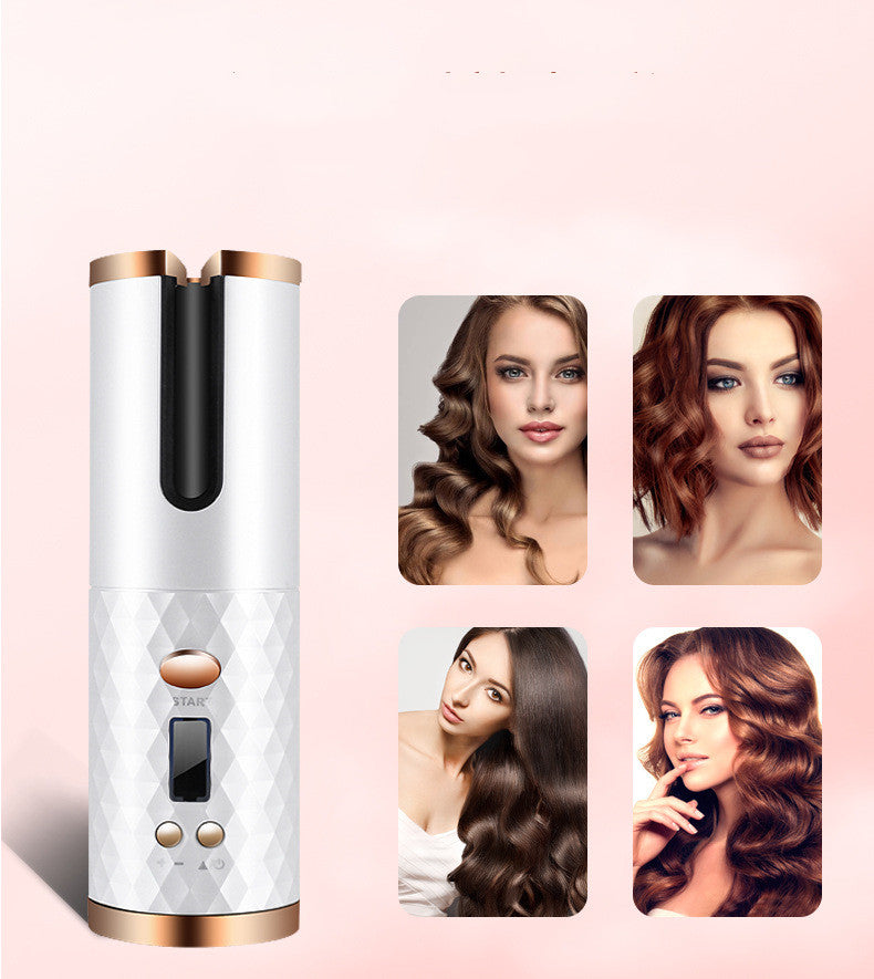 Womens Portable Hair Curling Iron Rechargeable Automatic Hair Curler