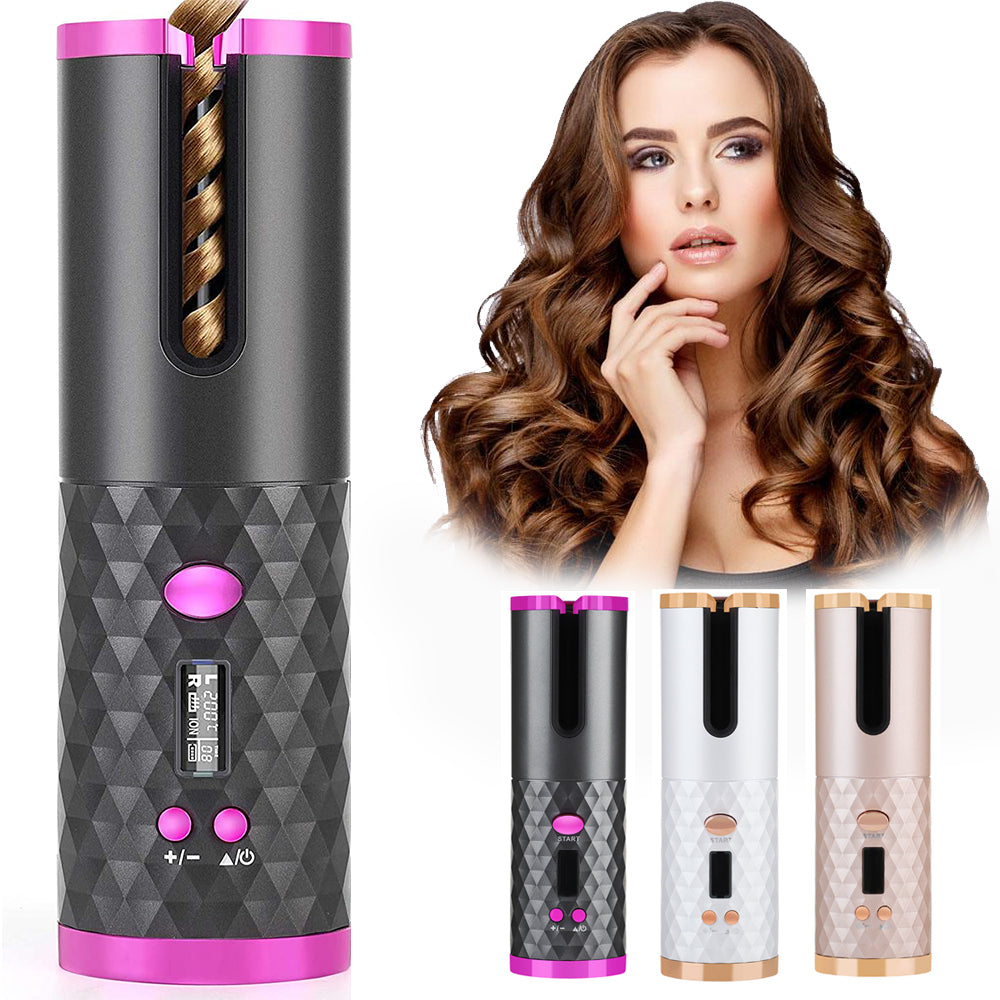 Womens Portable Hair Curling Iron Rechargeable Automatic Hair Curler