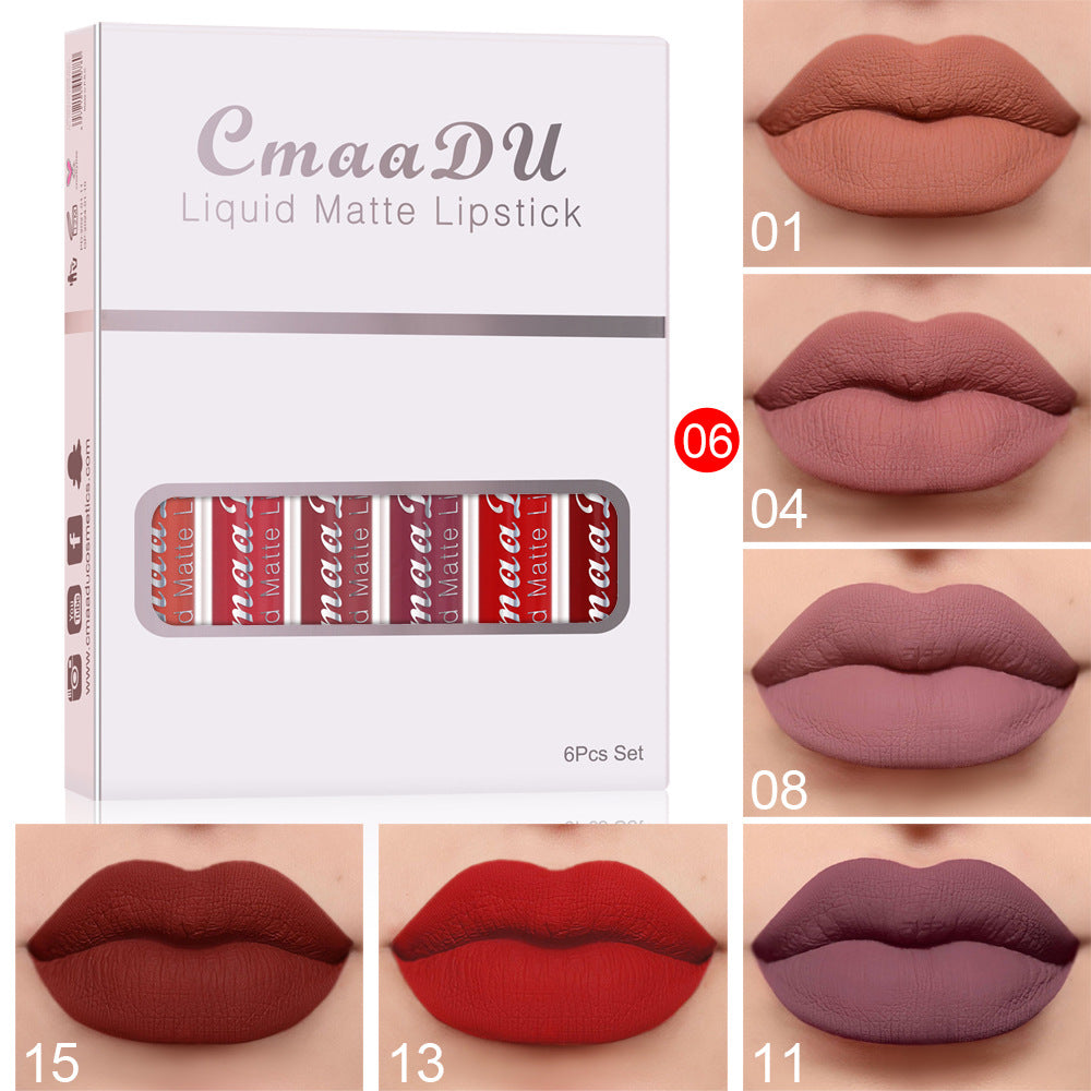 CmaaDU 6pc Of Matte Non-stick Cup Waterproof Lipstick Long Lasting Lip Gloss